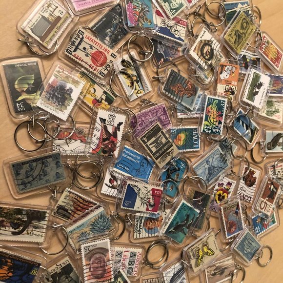 Hemingway Keychain - Upcycled Recycled Postage Stamp Key Chain - Picture 8 of 9